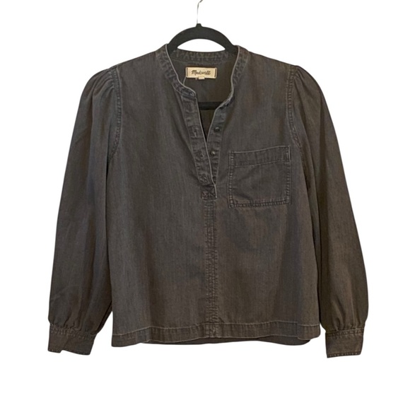 Madewell Denim Collarless Popover Shirt in Black Shrader Wash - Picture 2 of 7